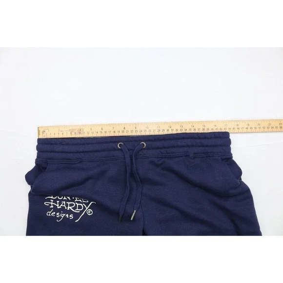 Ed Hardy Womens Broken Hearts Sweatpants Wide Leg Y2K Navy Eclipse L Fleece - Picture 14 of 16